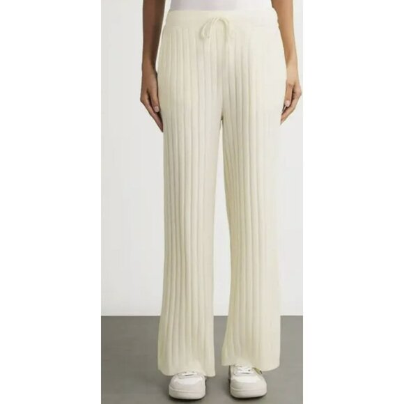 New Varley Wide Leg Rib Knit Pull On Jogger Pants Travel Medium - Picture 2 of 9